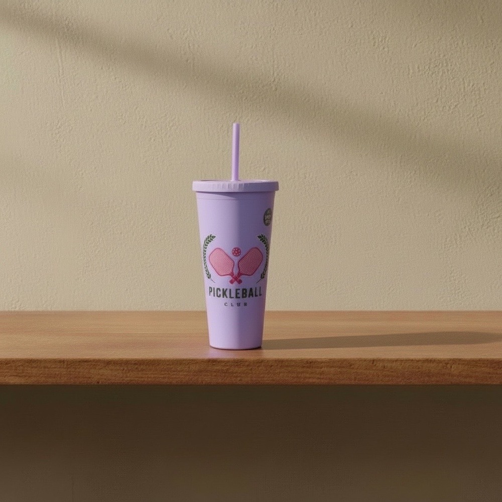 Pickleball Club Reusable Tumbler with Lid and Straw Lavender Purple BPA Free Cup
